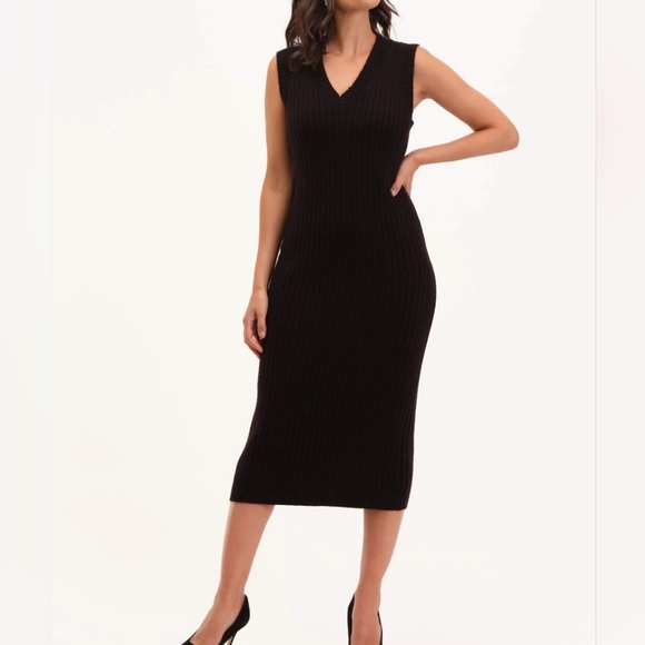 JOE FRESH Nlack Ribbed V Neck Dress Size Small - Picture 5 of 5